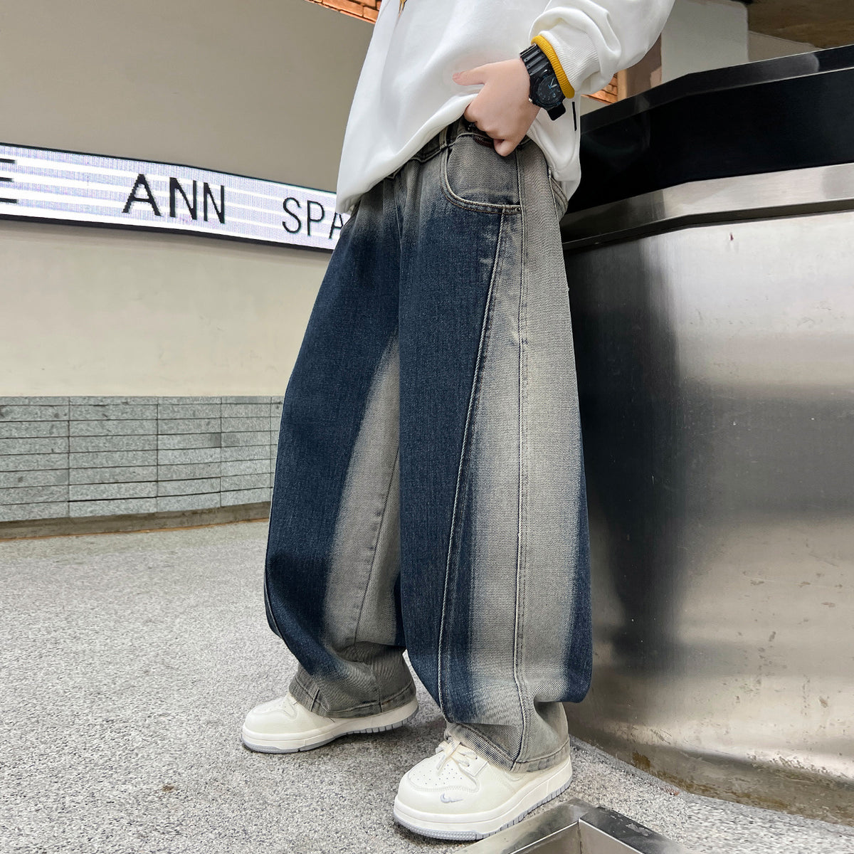 Retro Gradient Denim Long Pants for Boys