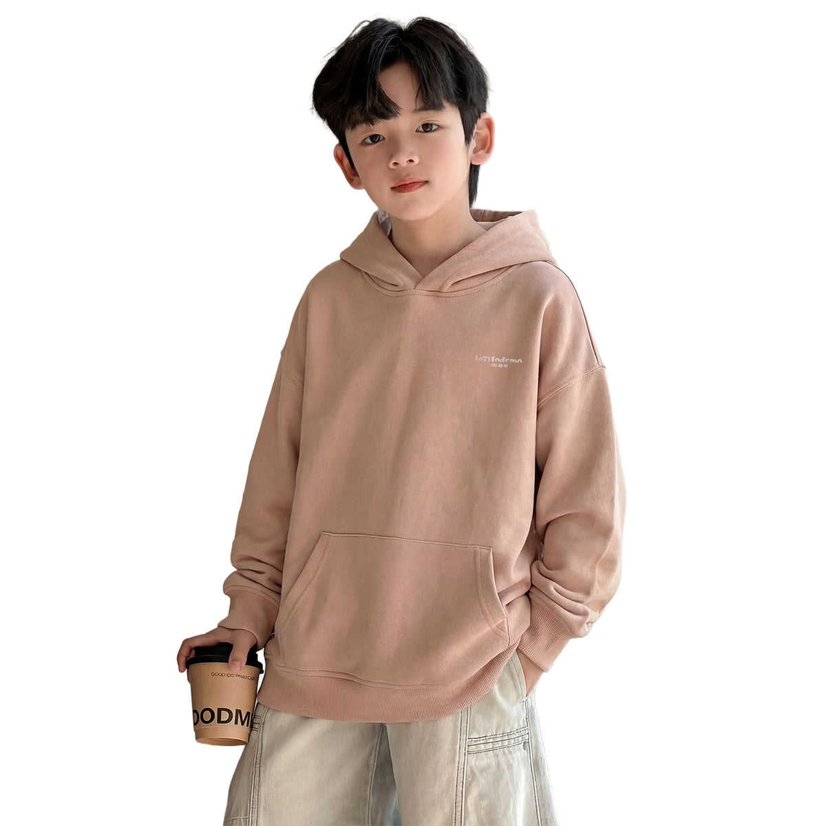Boys Autumn Winter Long Sleeve Hooded Sweatshirt Loose Fit Fashionable Top