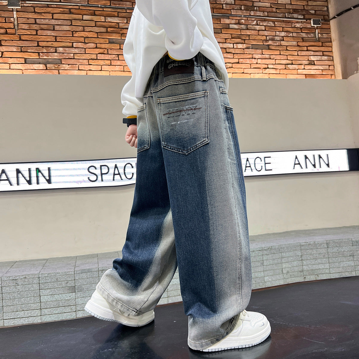 Retro Gradient Denim Long Pants for Boys
