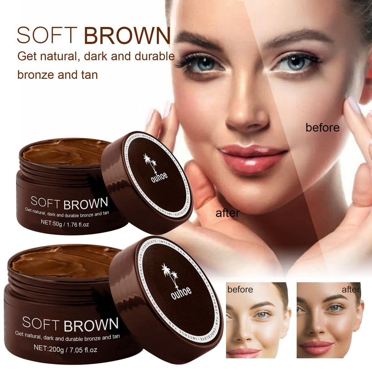 Soft Brown, Summer Seaside Tanning Dark Tan Moisturizing Cream for Tanning Skin