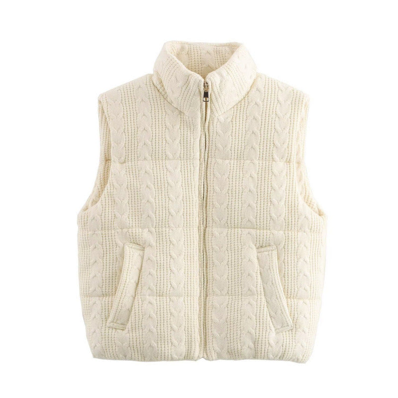 Women's Casual Knitted Padded Vest – Stand Collar Loose Fit