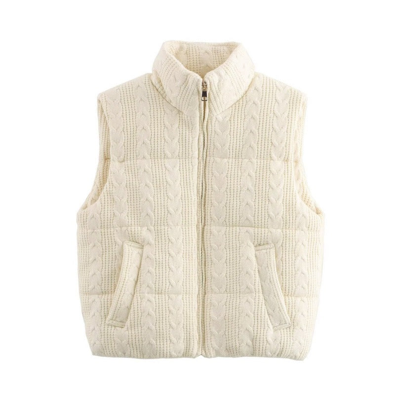 Women's Casual Knitted Padded Vest – Stand Collar Loose Fit