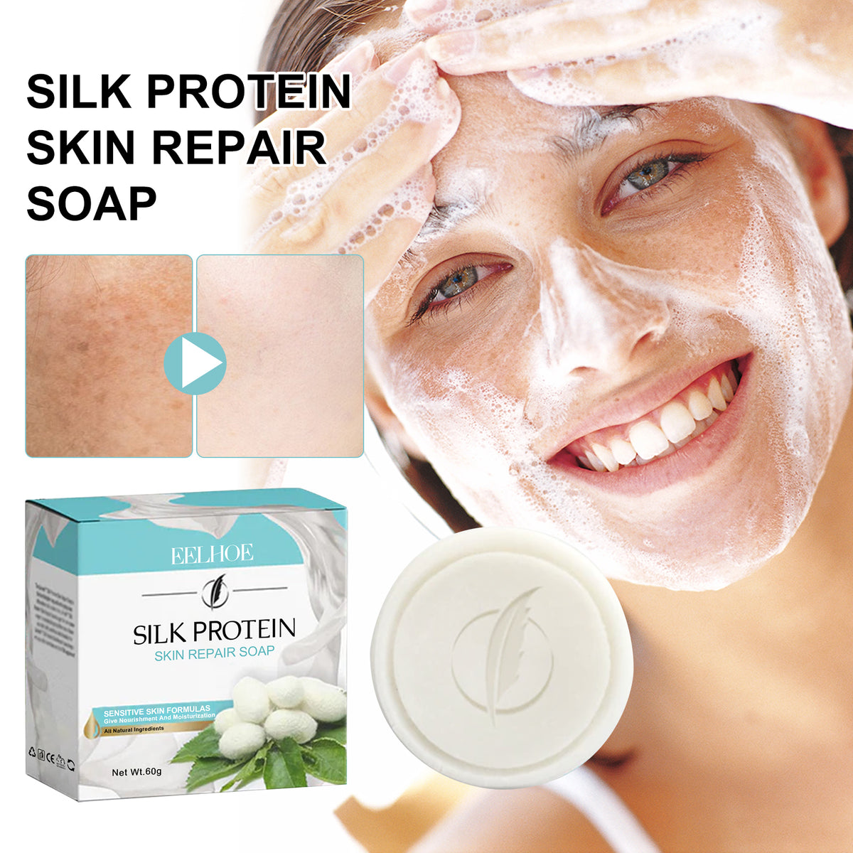 Protein Repair Cleansing Soap Cleans Pores, Lighens Acne Dark Spots, Moisturizes Brightening Face Wash Soap