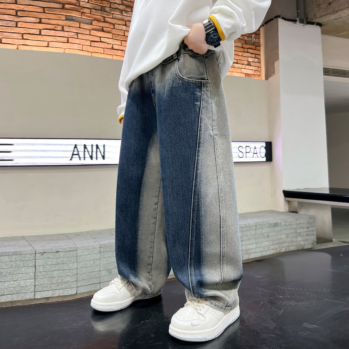 Retro Gradient Denim Long Pants for Boys