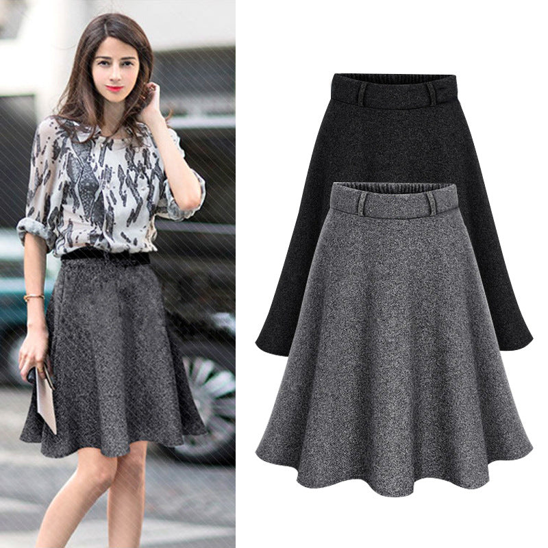 Autumn and Winter New Plus Size Plus Fat A-Line Lining Hip-Covering Woolen Skirt Versatile Women's Skirt 100kg Half Skirt 60cm