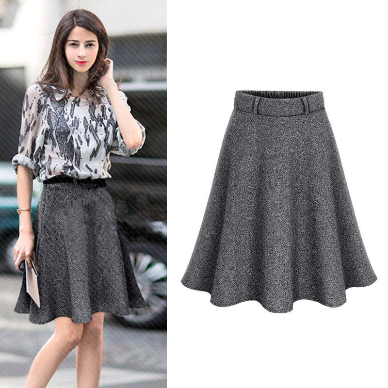 Autumn and Winter New Plus Size Plus Fat A-Line Lining Hip-Covering Woolen Skirt Versatile Women's Skirt 100kg Half Skirt 60cm