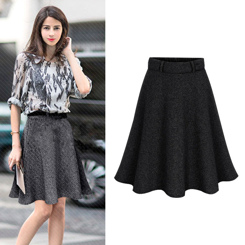 Autumn and Winter New Plus Size Plus Fat A-Line Lining Hip-Covering Woolen Skirt Versatile Women's Skirt 100kg Half Skirt 60cm