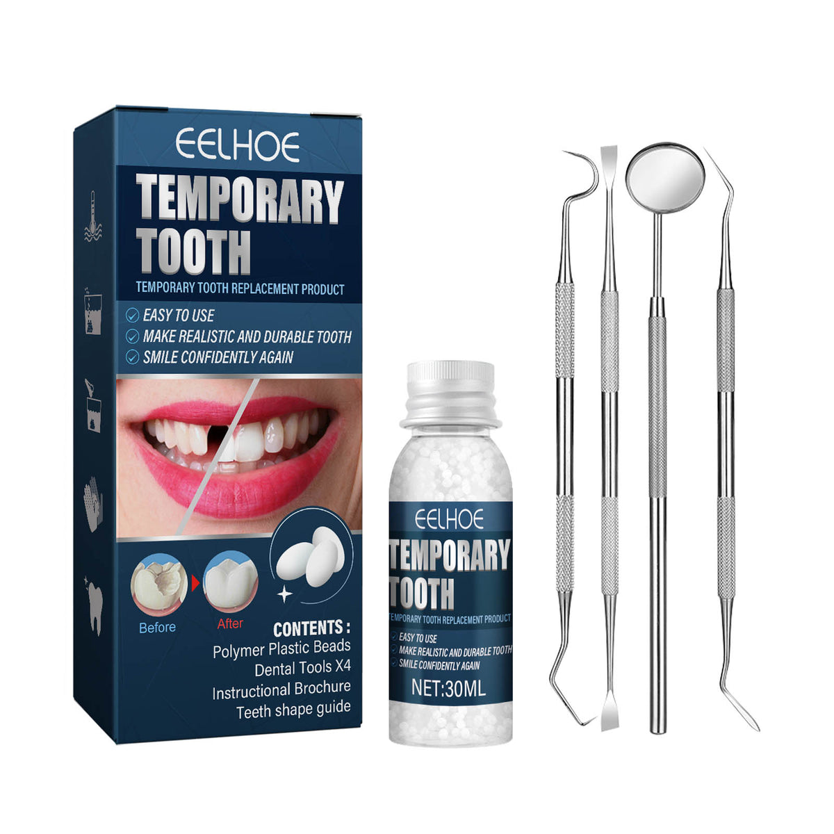 Denture Decorative Teether Set, Halloween Vampire Makeup Dress Up Fake Tooth Glue Teeth Props