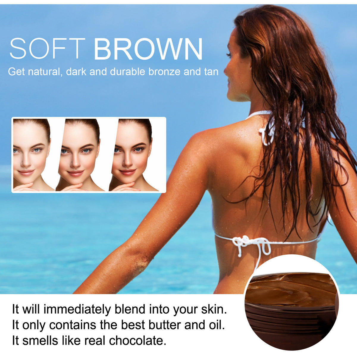 Soft Brown, Summer Seaside Tanning Dark Tan Moisturizing Cream for Tanning Skin