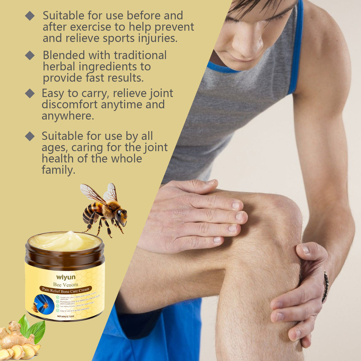 Wiyun Bee Venom Joint Care Cream Gentle And Soothing Wrist Knee Massage Body Topical Daily Care Cream